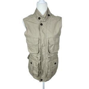 Woolrich Cotton Fishing Vest Pockets Utility Cargo Khaki Men's Size XS Outdoors